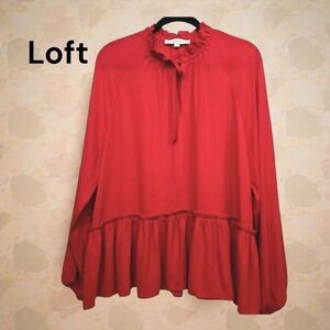 LOFT Red Ruffle Hem Blouse – Size L